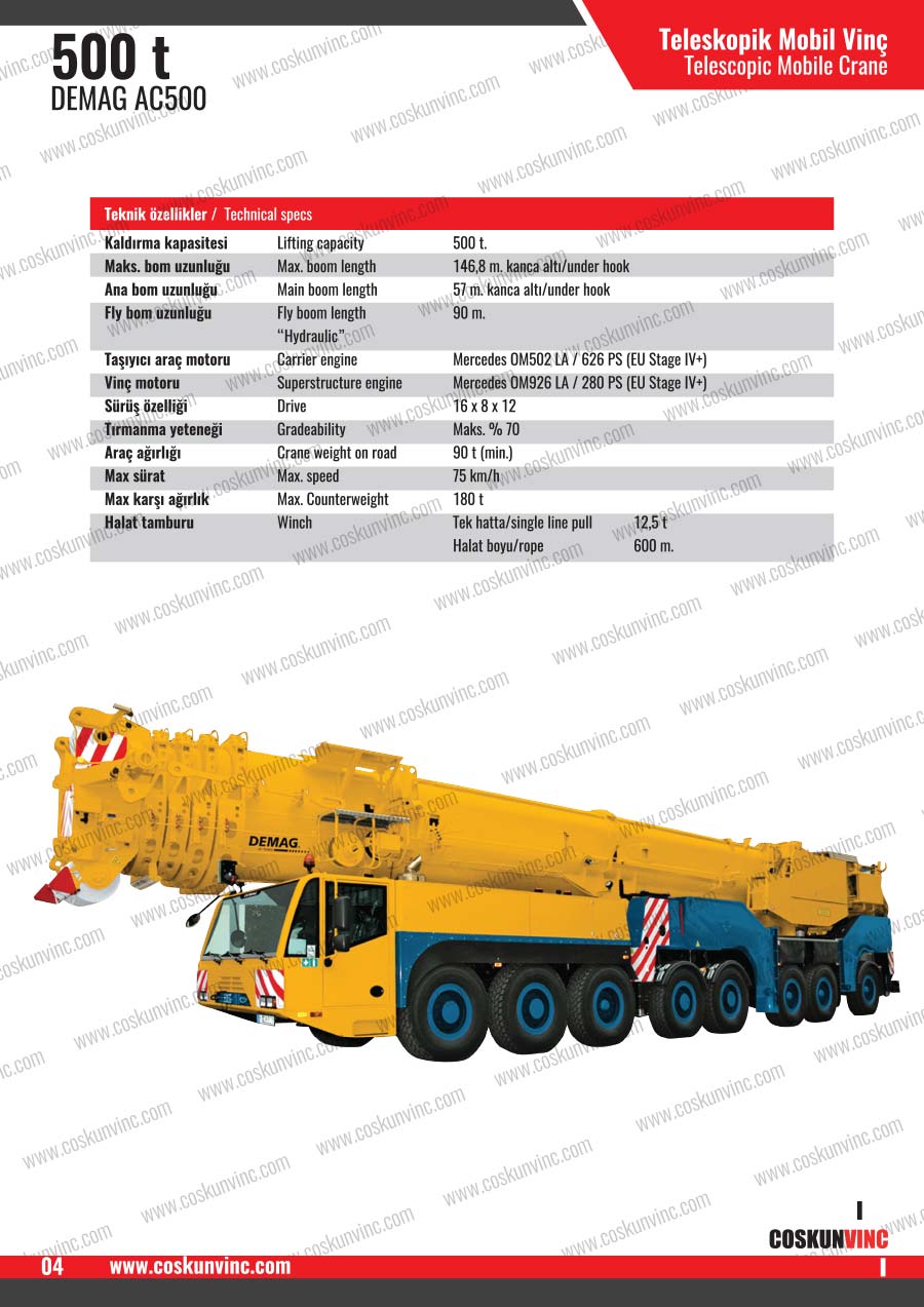 Demag AC500 500T - Genel Özellikler